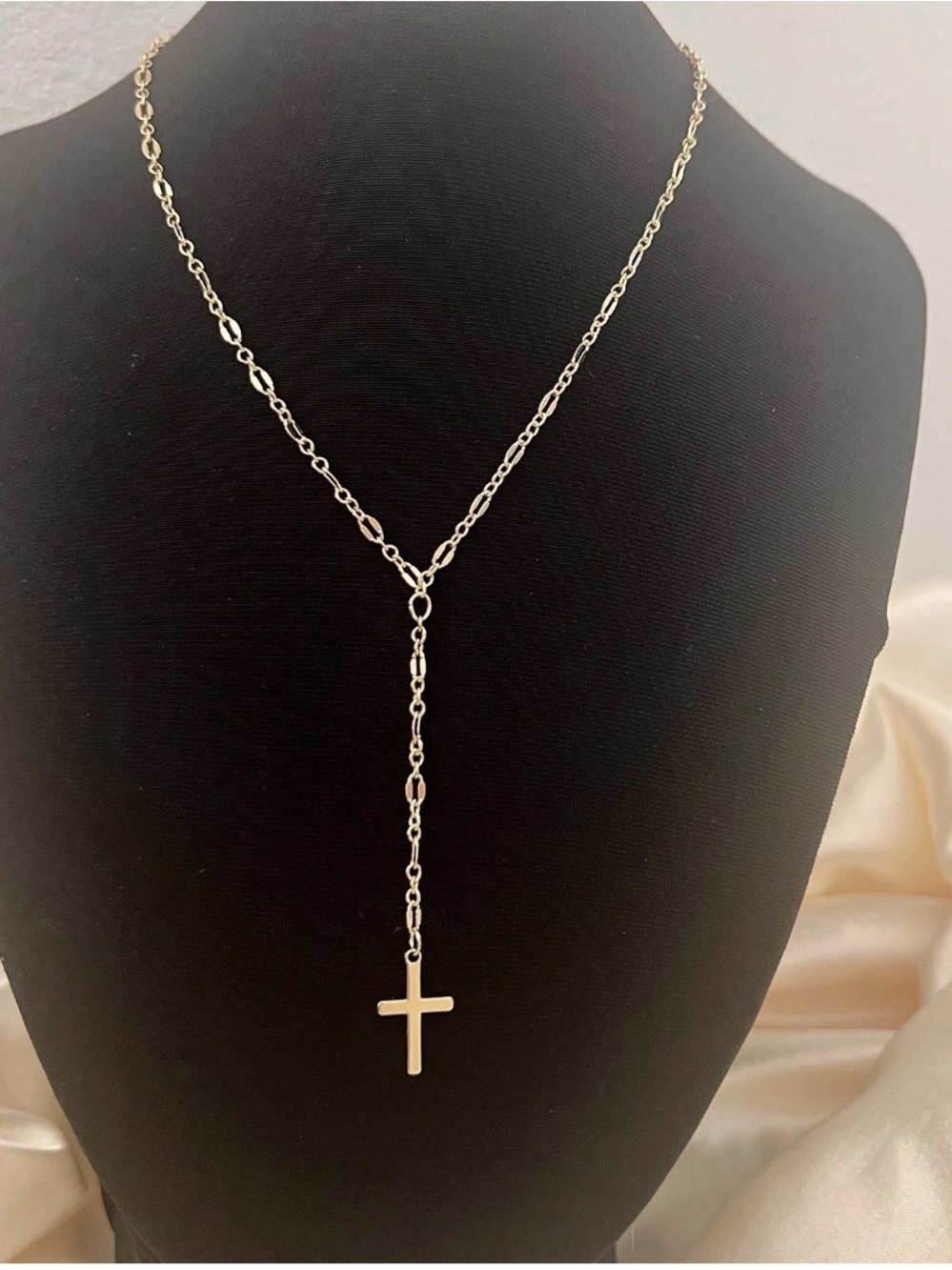 18K Gold Plated dainty Cross Lariat Necklace Stainless Steel Womens Jewelry - Picture 4 of 10